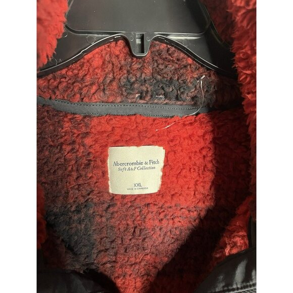 Abercrombie & Fitch NEW Red Black Fleece HALF ZIP Teddy Jacket Coat Size XXL - Picture 3 of 5